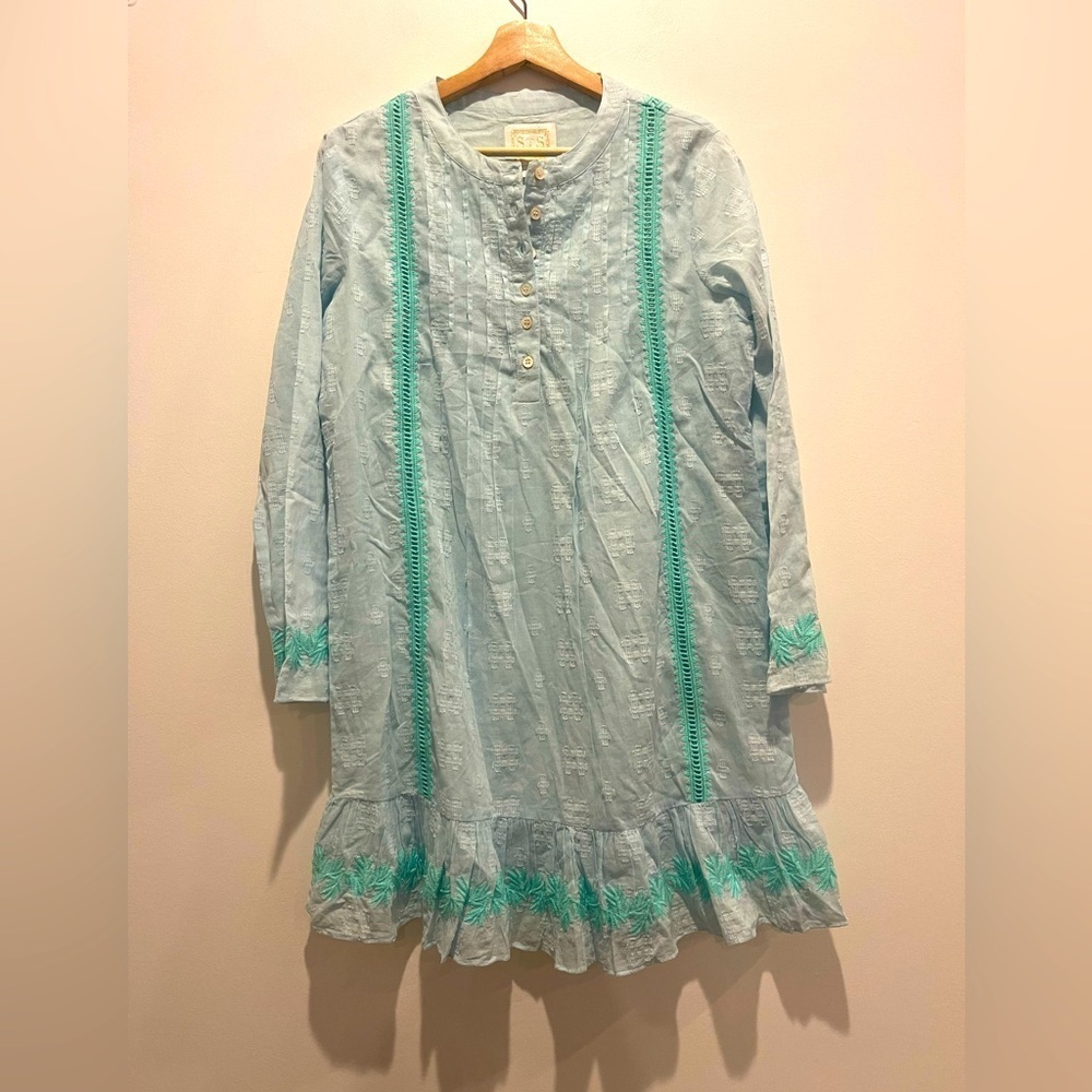 Sail to Sable Sky Blue Tunic with Lime Details size M Resort Summer EUC
